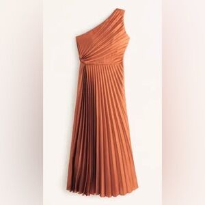 Abercrombie & Fitch Giselle one shoulder pleated dress / size LT / orange bronze